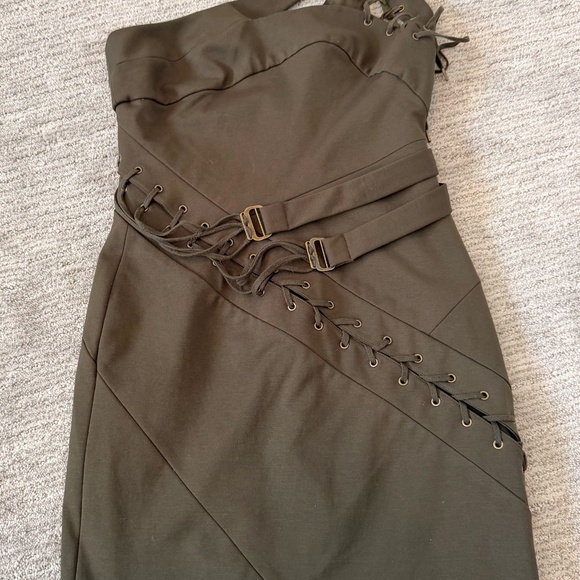 NWOT L.A.M.B. Gwen Stefani Green Lace Up Asymmetrical  Y2K Dress Size 6 - Picture 6 of 15